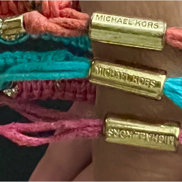 Michael Kors 3 ADJUSTABLE Macrame PINK ORANGE TURQUOISE Pave Fireball Bracelets - Picture 10 of 10